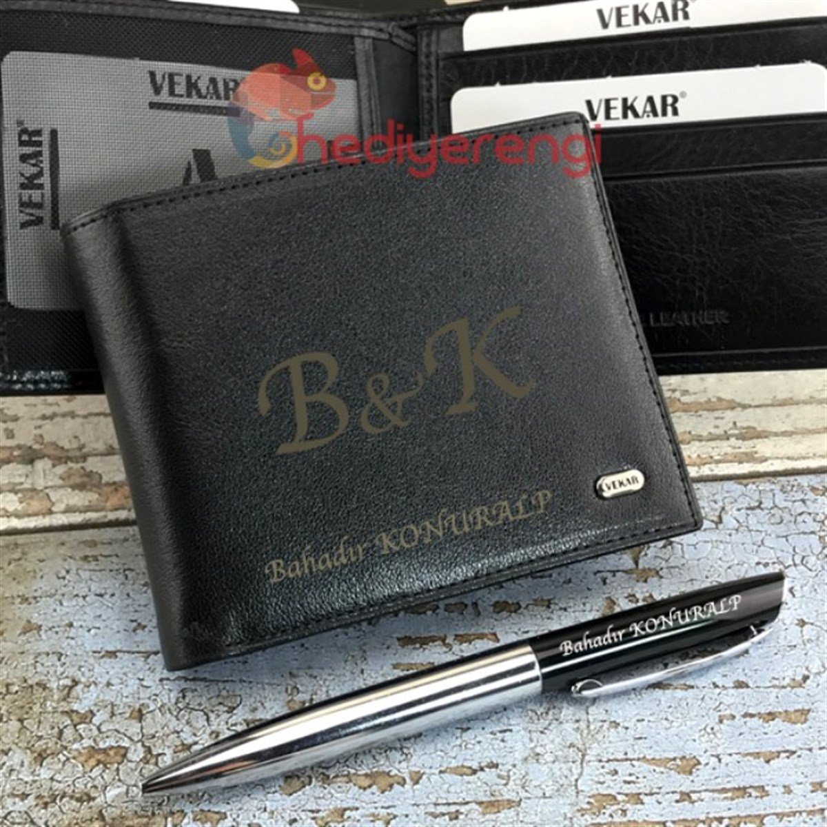 Kişiye Özel Vekar Deri Erkek Cüzdanı Çok Kartlıklı Siyah V026