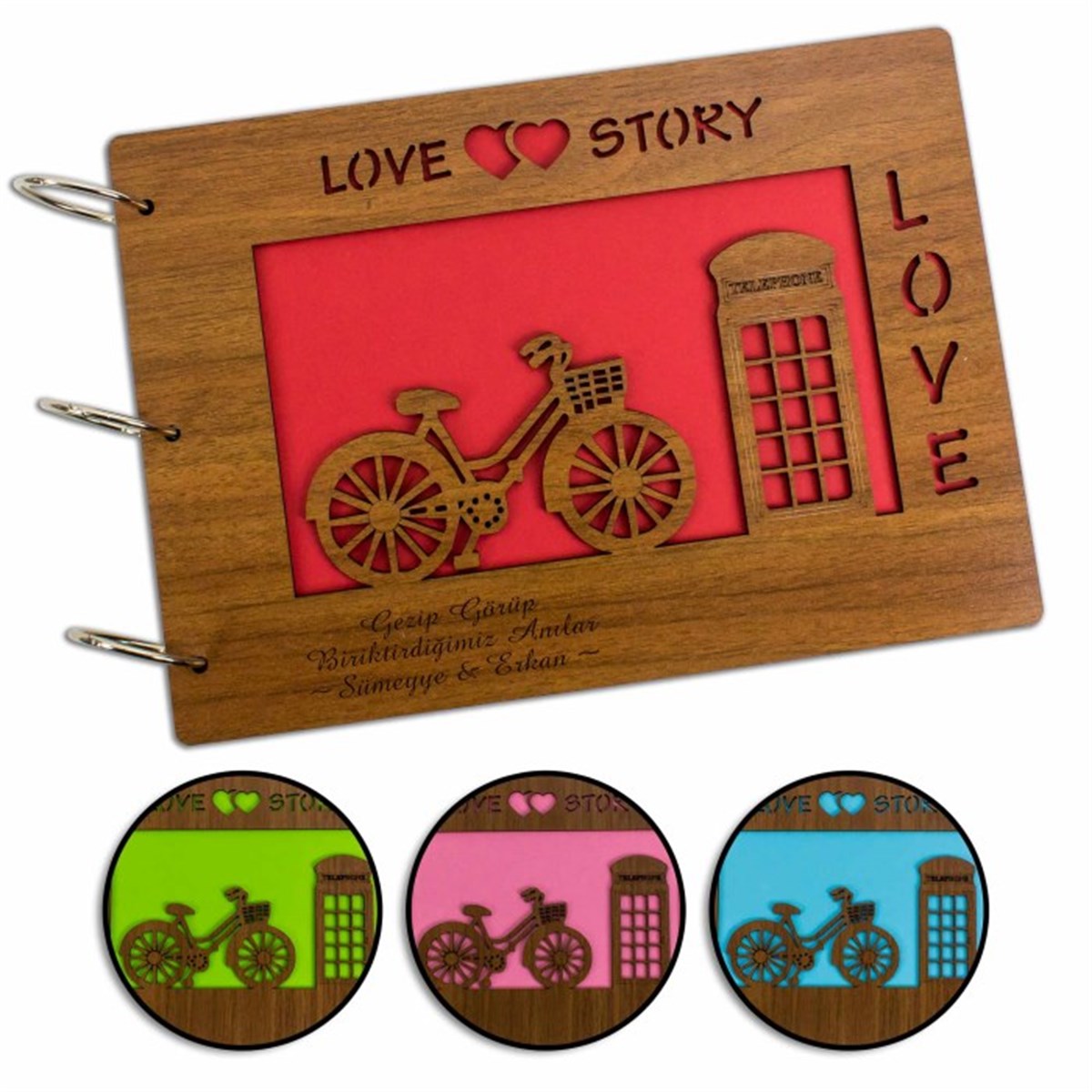 Love Story Temalı Ahşap Kapaklı Kendin Tasarla Albüm Defter