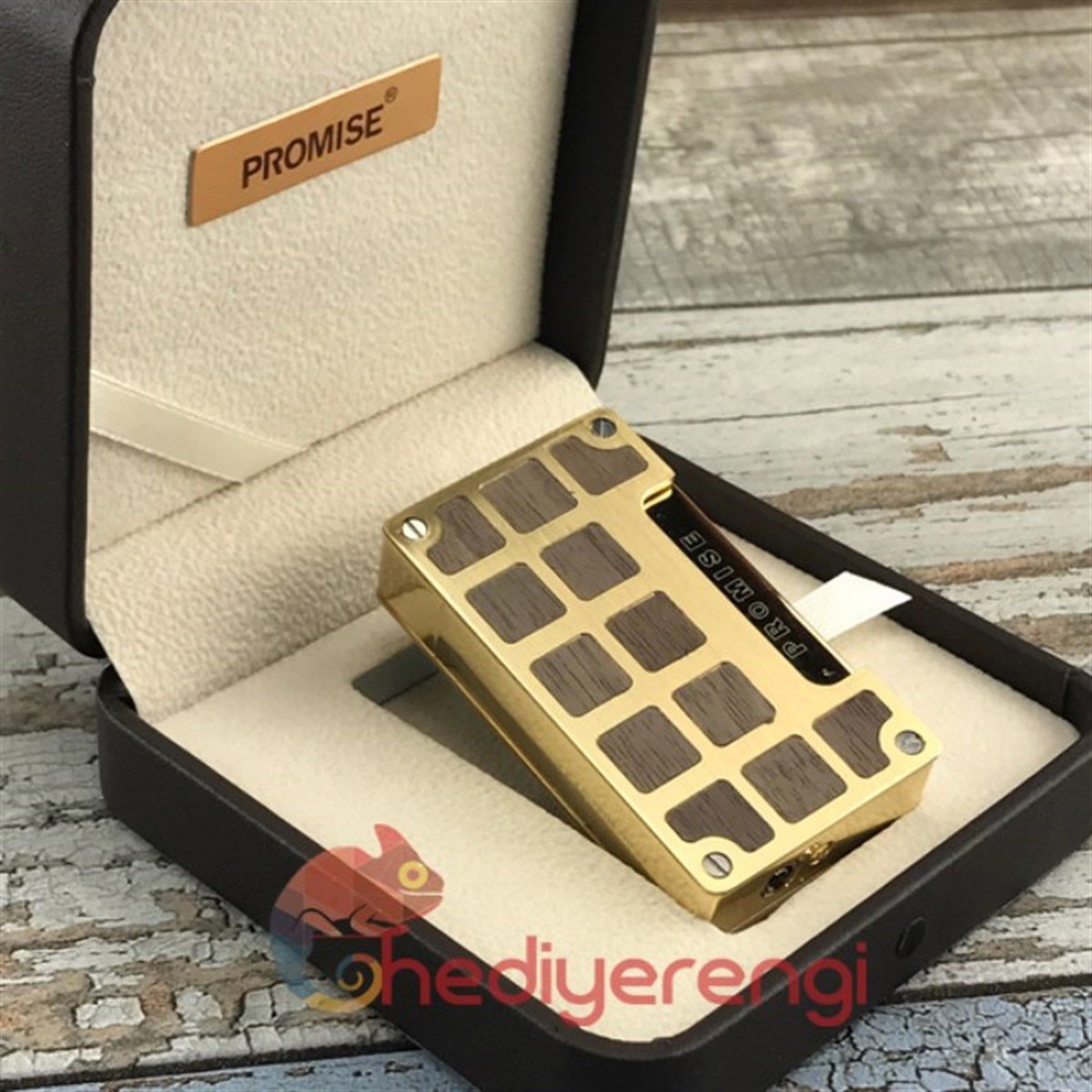 Promise Markalı Pürmüz Alevli Premium Kareli Gold Çakmak