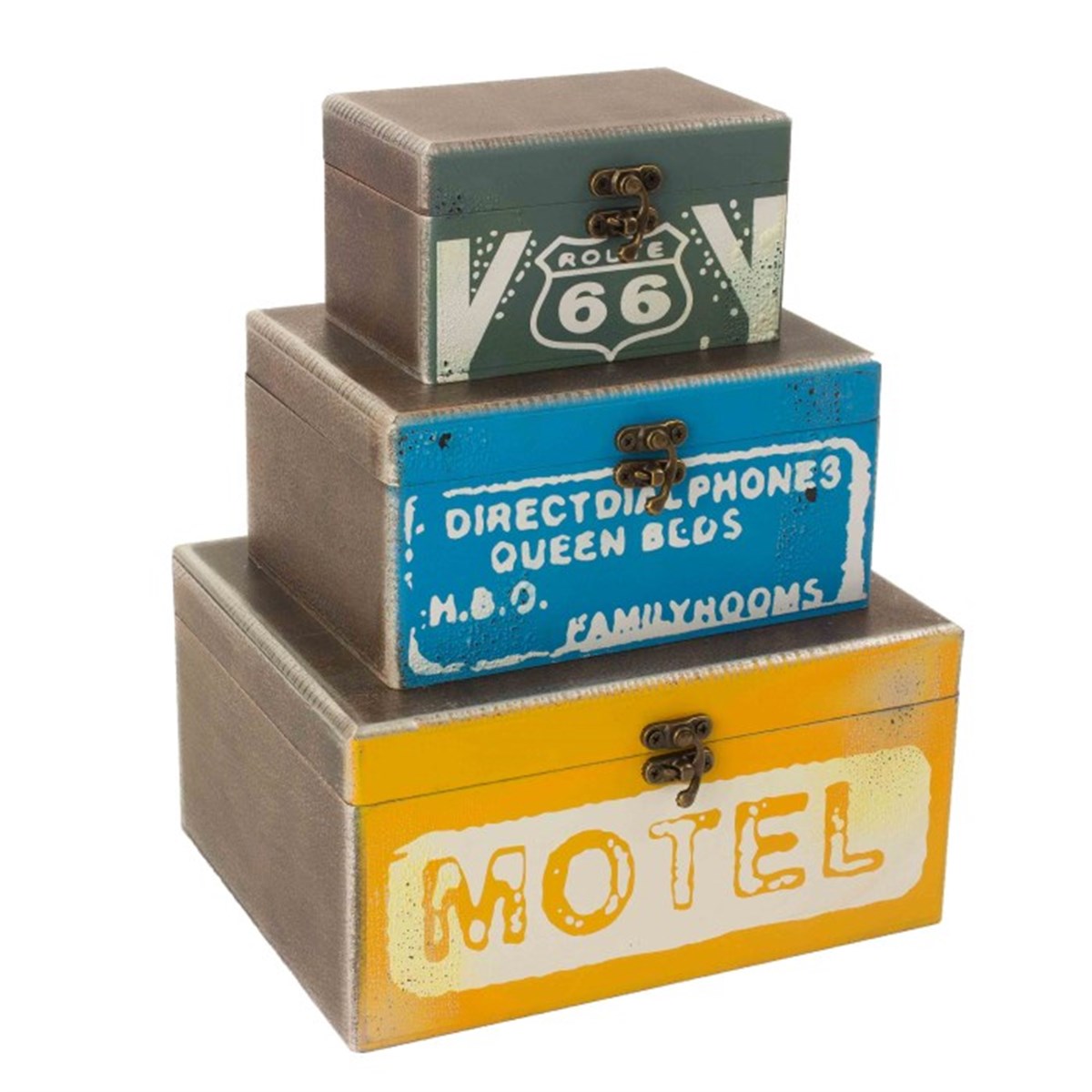 Retro Motel Temalı Ahşap 3'lü Kutu Seti