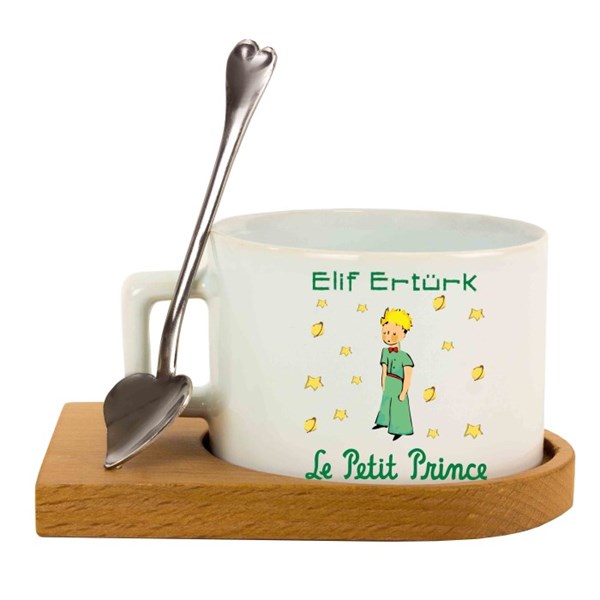 İsme Özel Ahşap Tepsili Kahve Çay Fincanı Seti - Küçük Prens