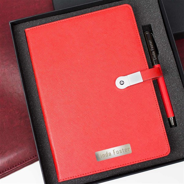 Kişiye Özel 16 GB Hafızalı Usb'li Defter ve Kalem Seti Kırmızı