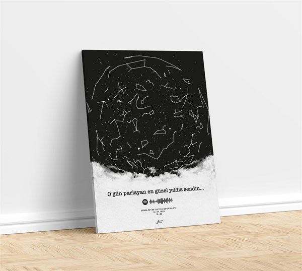Kişiye Özel Yıldız Haritası Kanvas Tablo-Black 