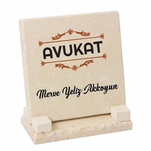  Kişiye Özel Masaüstü İsimlik Dekoratif Kare Taş - Avukat