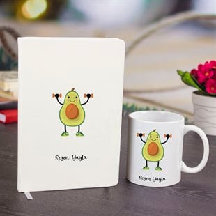 İsme Özel Avokado Temalı Defter Kupa Bardak ve Kalem Seti
