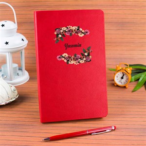 İsme Özel Çiçekli Defter Cam Matara Işıklı Fanus ve Kalem Hediye Kutusu
