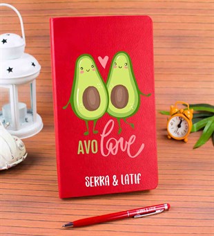 İsme Özel Defter - Kalem Seti Kırmızı- Avokado Love Temalı