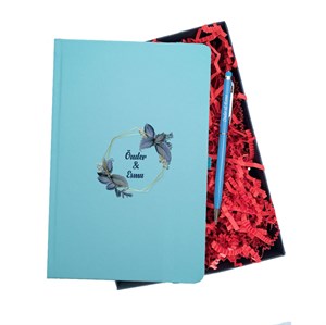 İsme Özel Defter Kalem Seti Hediye Kutusu - Çiçekli Çerçeve