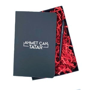 İsme Özel Defter Kalem Seti Hediye Kutusu - Çizgi Çerçeveli