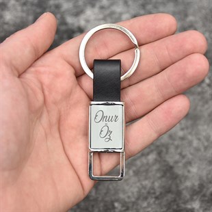 İsme Özel Deri ve Metal Ayrıntılı Anahtarlık
