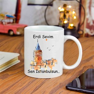 İsme Özel Galata Kulesi Temalı Sen İstanbulsun Kupa Bardak