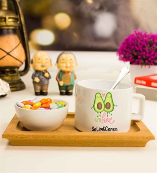 İsme Özel Kahve-Çay Fincanı ve Şekerlik İkram Seti - Avokado Love Temalı