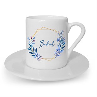 İsme Özel Kahve Fincanı-Çiçek Tasarımlı
