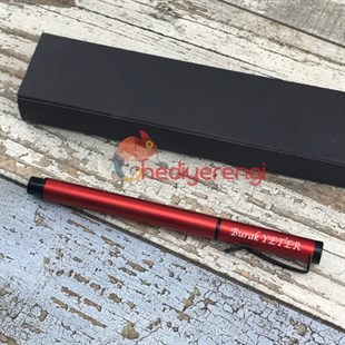 İsme Özel Kapaklı Metal Roller İmza Kalemi Kırmızı