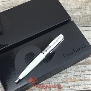 İsme Özel Pierre Cardin Desenli Orta Gövde Tükenmez Kalem Beyaz PC121W