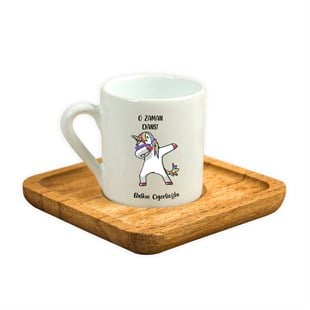 İsme Özel Unicorn Temalı Ahşap Altlıklı Fincan Seti