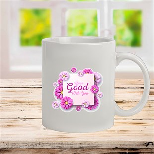 Kişiye Özel Pink Flowers Detaylı Kare Ayna ve Kupa Seti - Life Is Good With You