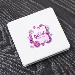 Kişiye Özel Pink Flowers Detaylı Kare Ayna ve Kupa Seti - Life Is Good With You