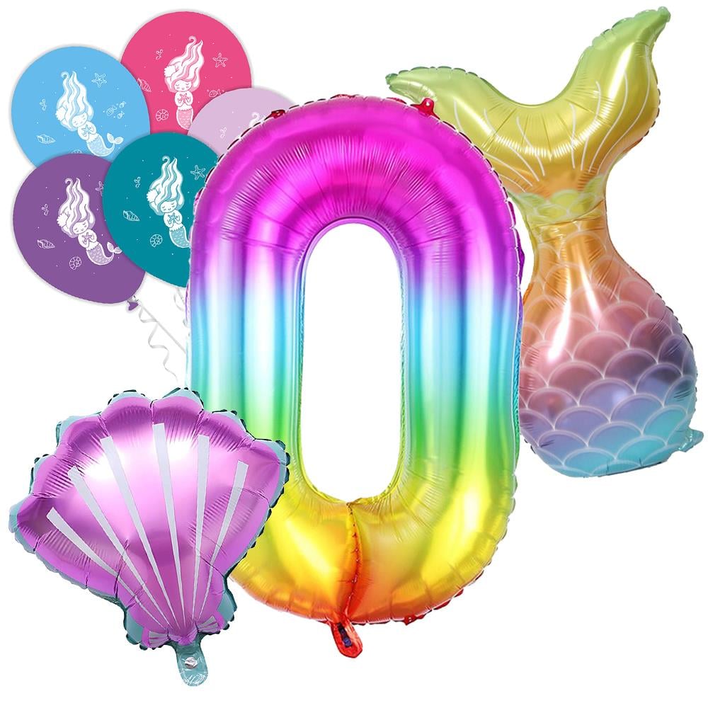 0 Rakam Gökkuşağı Deniz Kızı Folyo Balon Seti