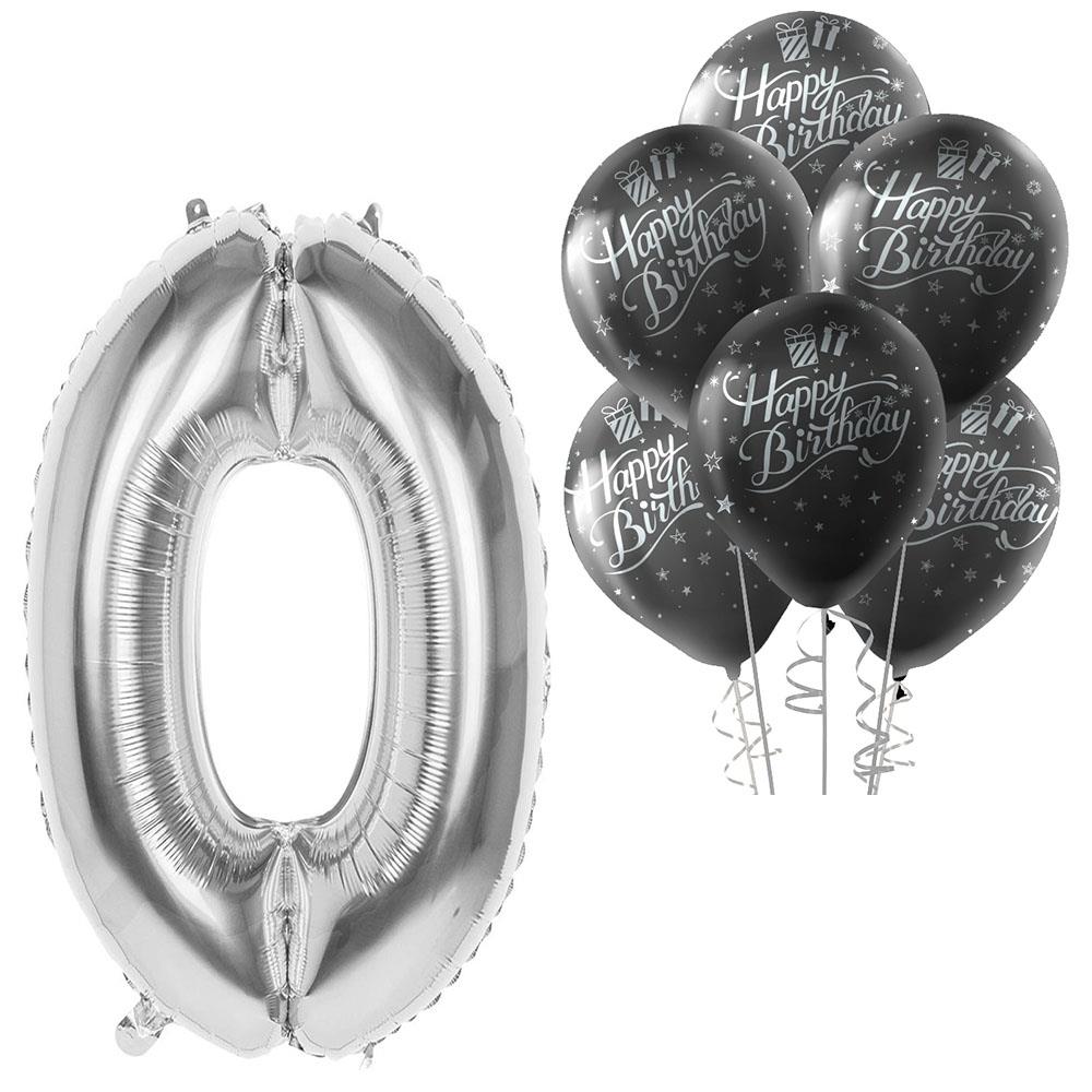 0 Rakam Gümüş Happy Birthday Balonlu Set