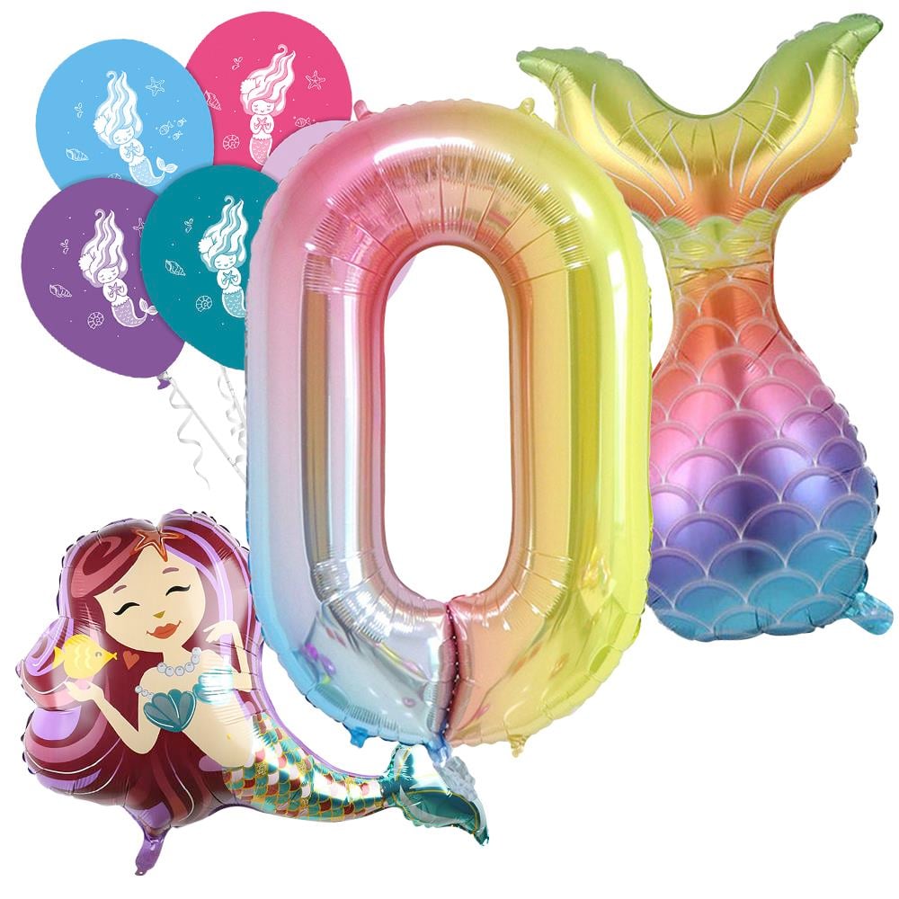 0 Rakam Rengarenk Deniz Kızı Folyo Balon Seti