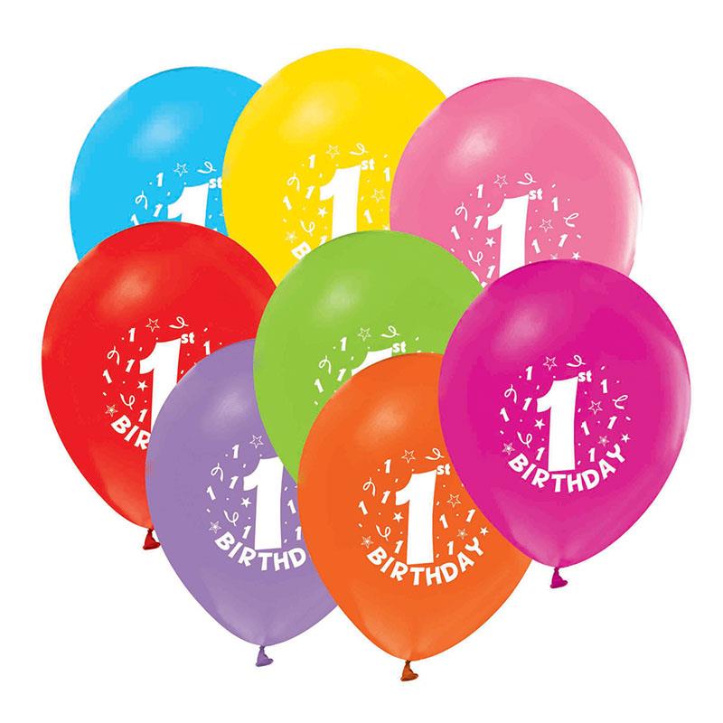 1.Yaş Happy Birthday Baskılı Rengarenk Lateks Balon 10'lu