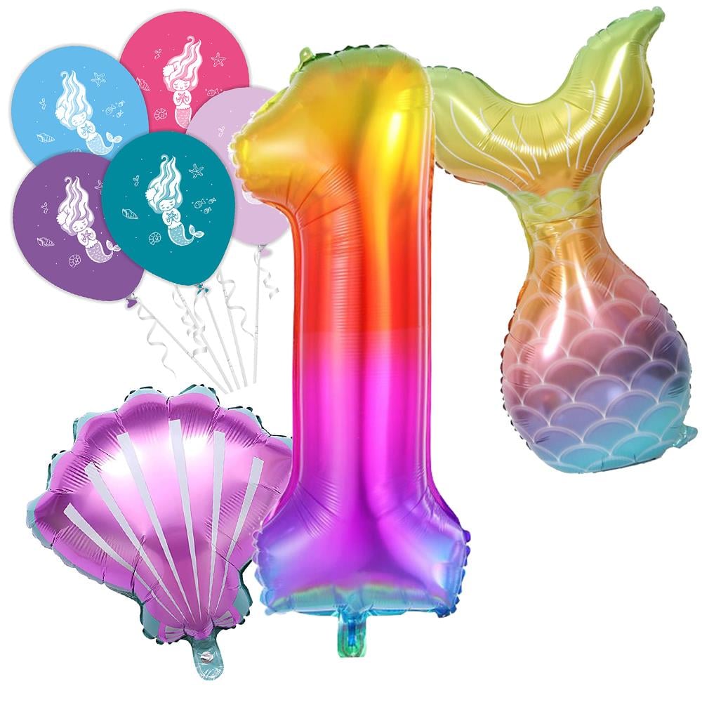 1 Rakam Gökkuşağı Deniz Kızı Folyo Balon Seti