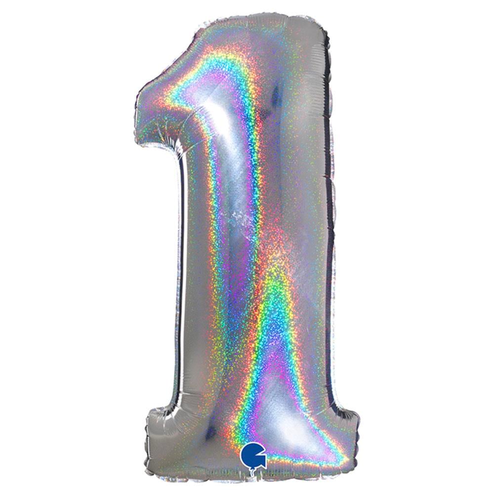 1 Rakam Grabo Hologram Gümüş Folyo Balon 102 cm