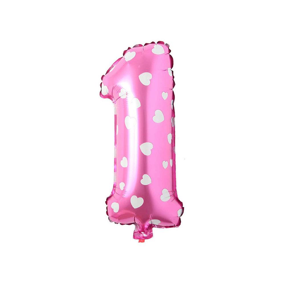 1 Rakam Pembe Kalp Folyo Balon 40 cm