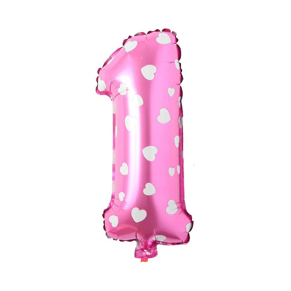 1 Rakam Pembe Kalp Folyo Balon 70 cm