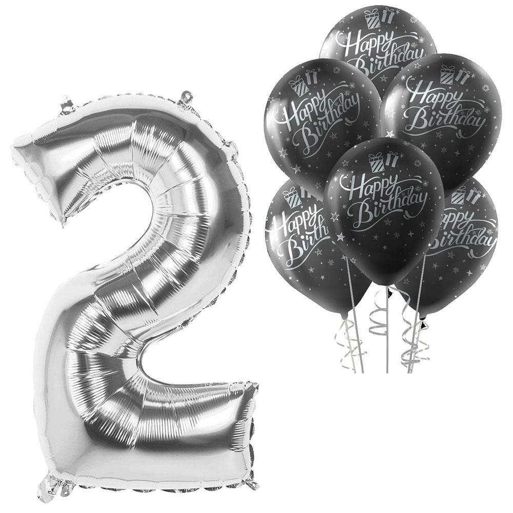 2 Rakam Gümüş Happy Birthday Balonlu Set