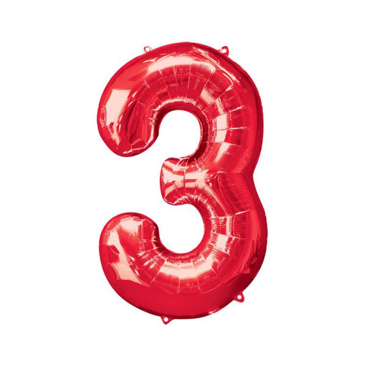 3 Rakam Kırmızı Folyo Balon 40 cm