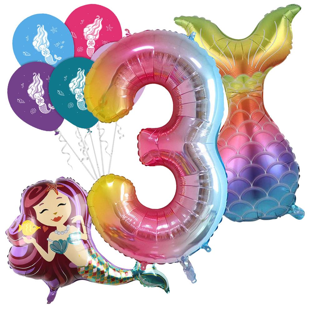 3 Rakam Rengarenk Deniz Kızı Folyo Balon Seti