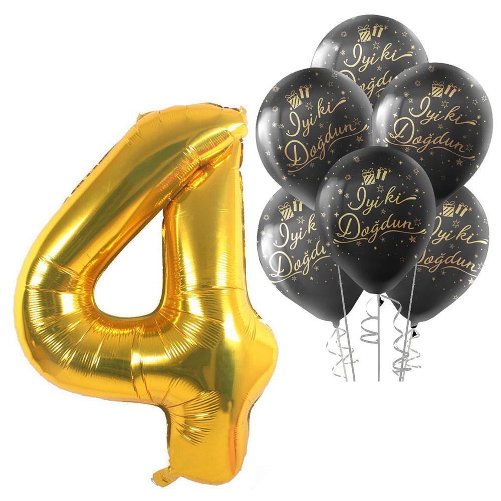 4 Rakam Altın İyi ki Doğdun Balonlu Set