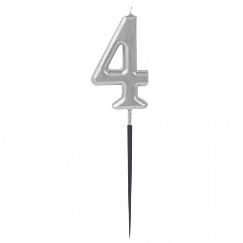 4 Rakam Gümüş Çubuk Mum 14 cm