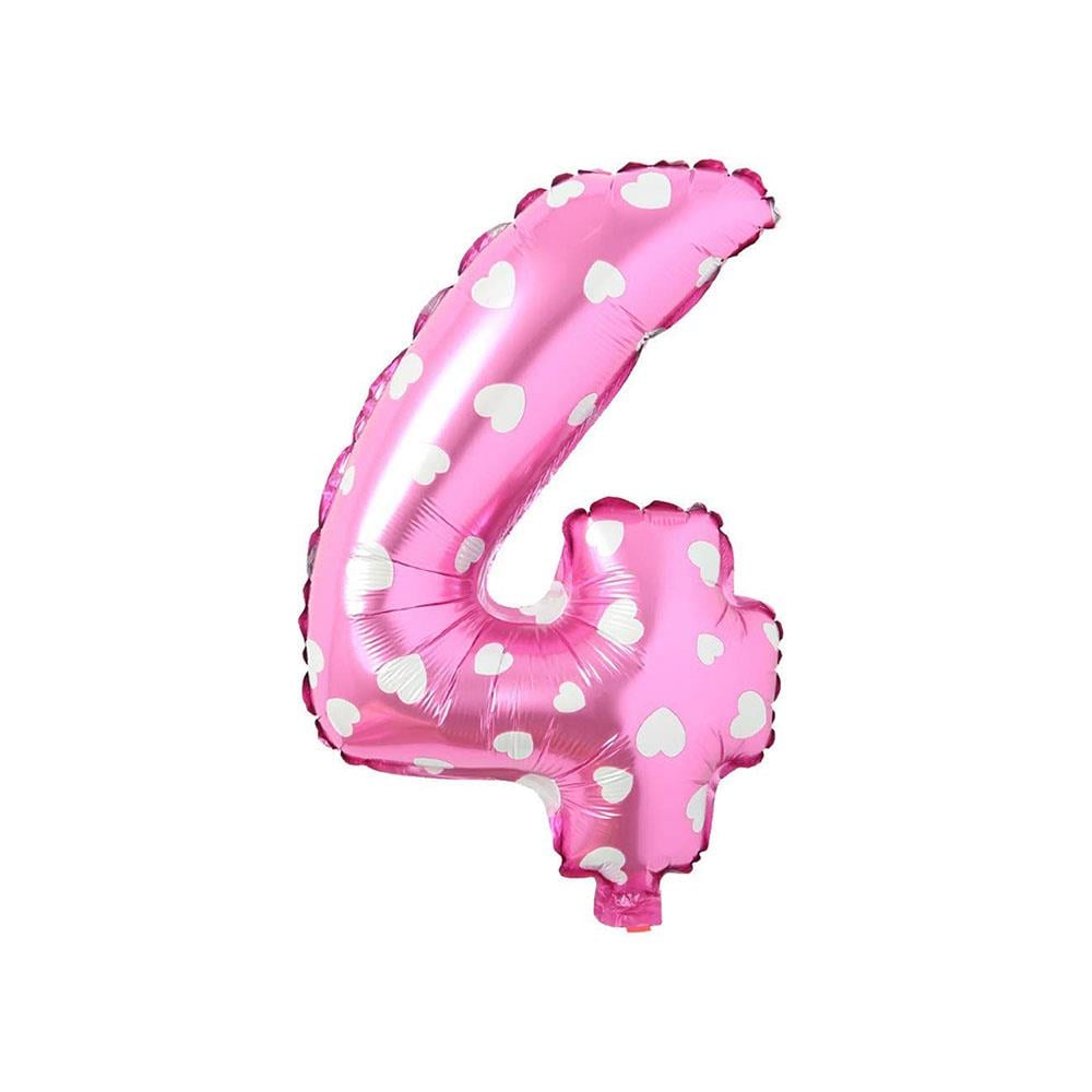 4 Rakam Pembe Kalp Folyo Balon 40 cm