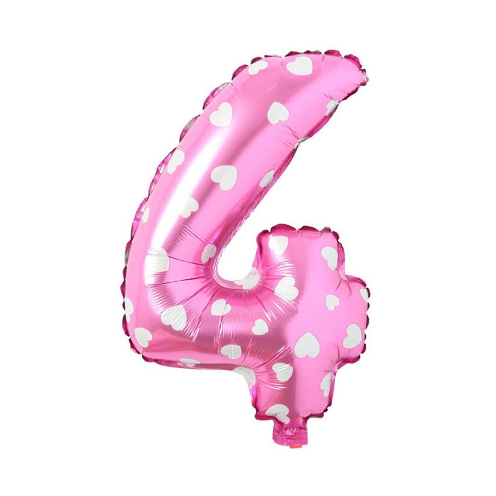 4 Rakam Pembe Kalp Folyo Balon 70 cm