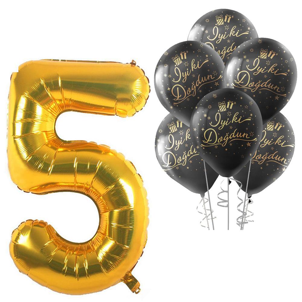 5 Rakam Altın İyi ki Doğdun Balonlu Set