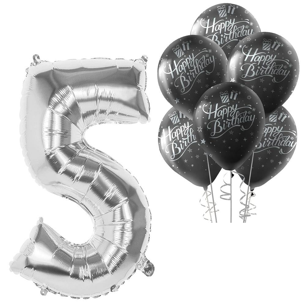 5 Rakam Gümüş Happy Birthday Balonlu Set