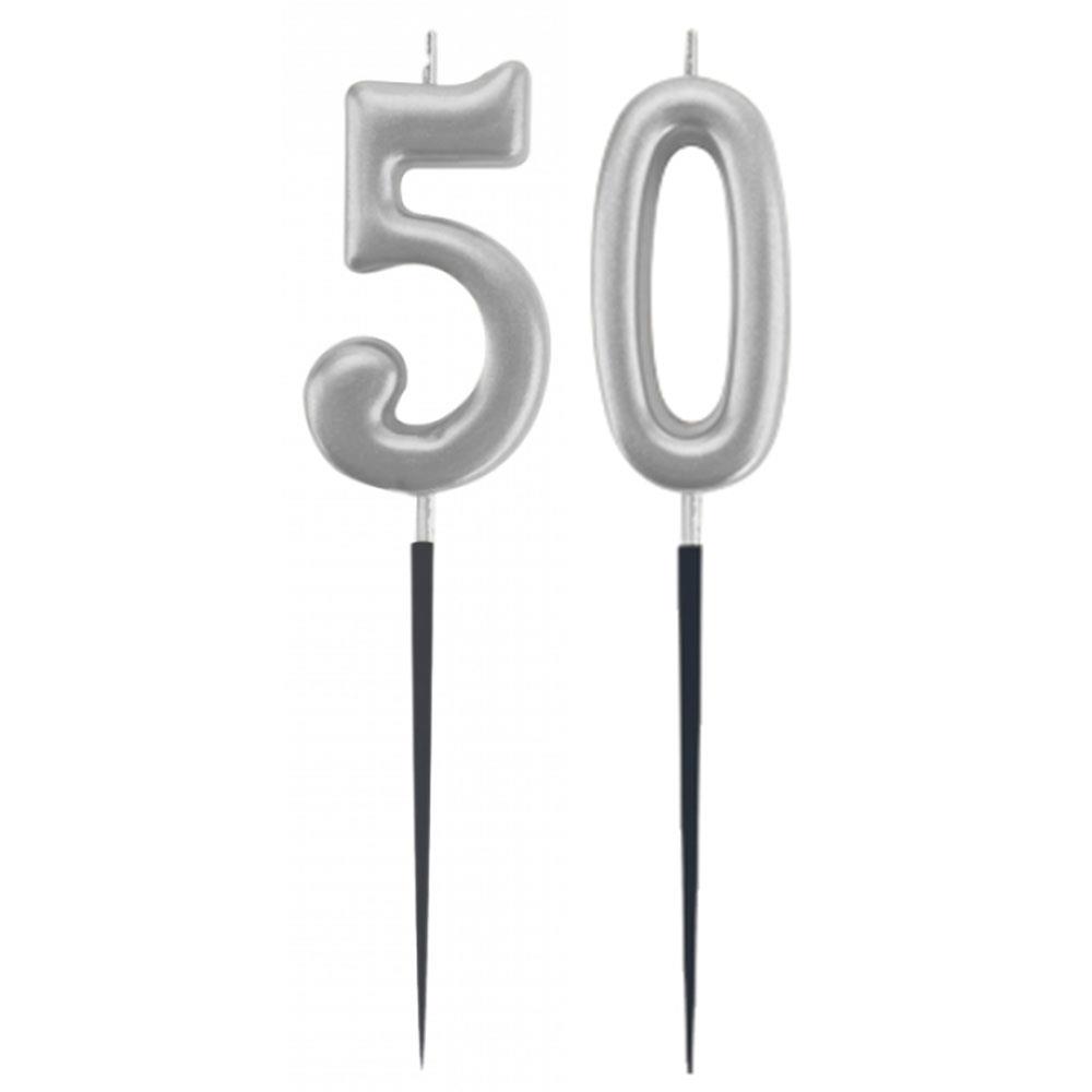50.Yaş Rakam Gümüş Çubuk Mum 14 cm