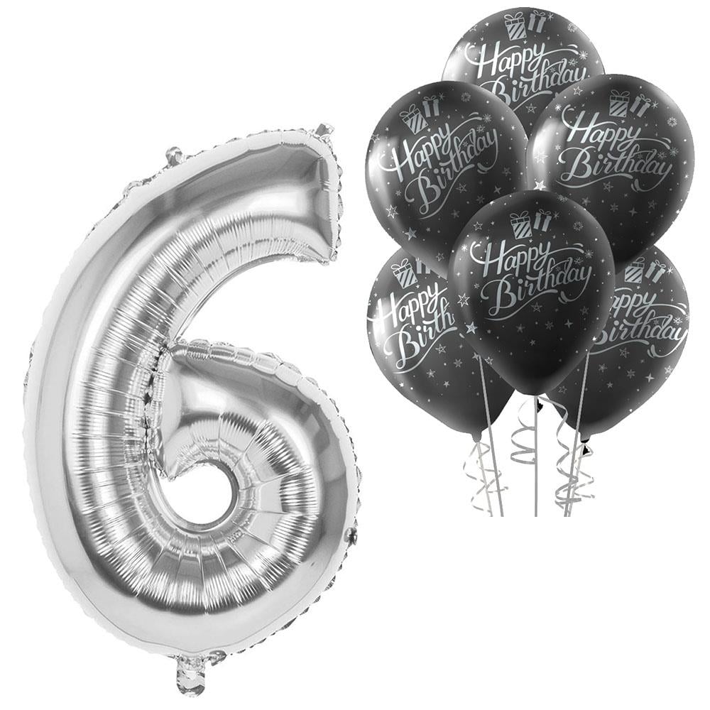 6 Rakam Gümüş Happy Birthday Balonlu Set