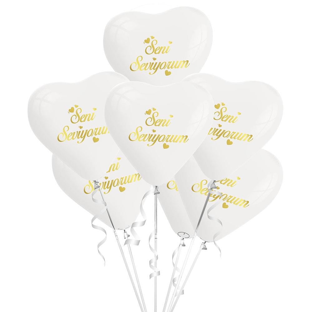 Altın Seni Seviyorum Baskılı Şeffaf Kalp Lateks Balon 10'lu