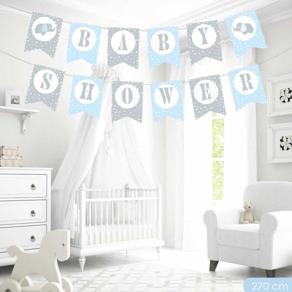 Baby Shower Fil Temalı Mavi Harf Afiş