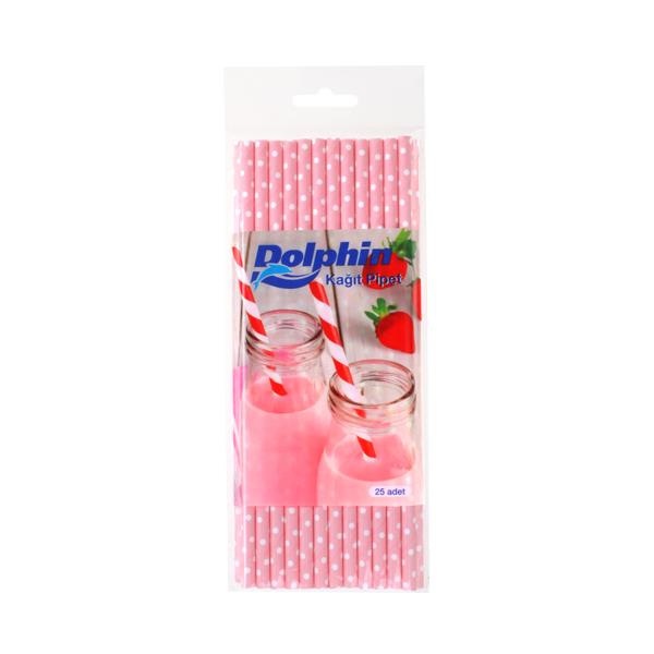 Beyaz Puantiyeli Pembe Kağıt Pipet 25'li