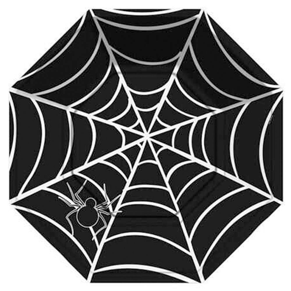 Cadılar Bayramı Örümcekli Siyah Karton Tabak 23 cm 8'li