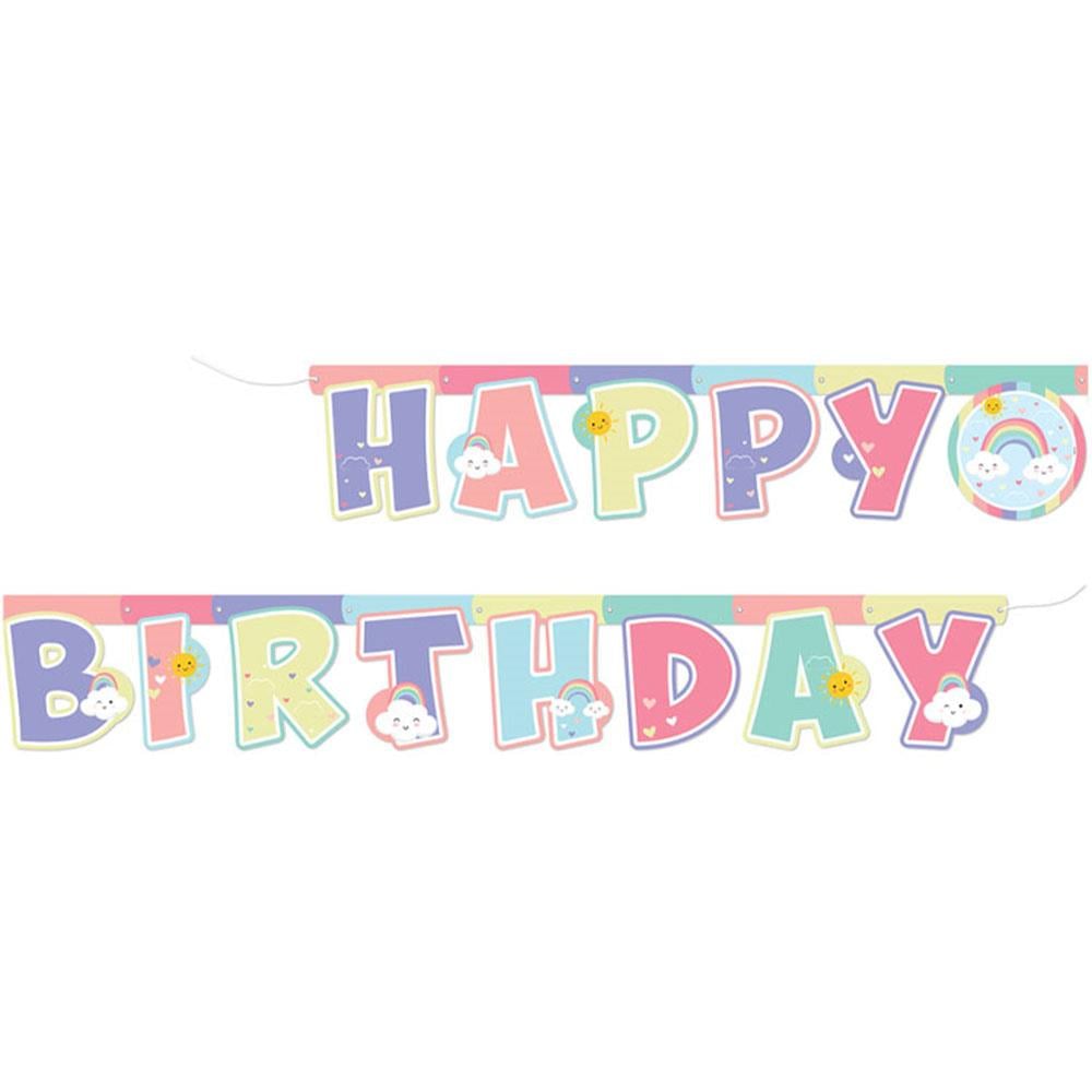 Gökkuşağı ve Bulut Temalı Happy Birthday Harf Afiş