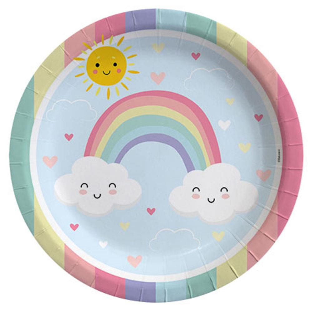 Gökkuşağı ve Bulut Temalı Karton Tabak 23 cm 8'li