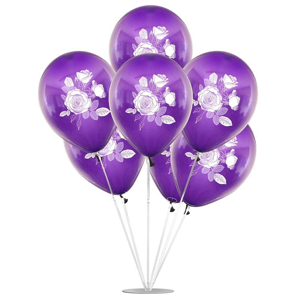 Gül Temalı Mor Balon Stand Set 7'li