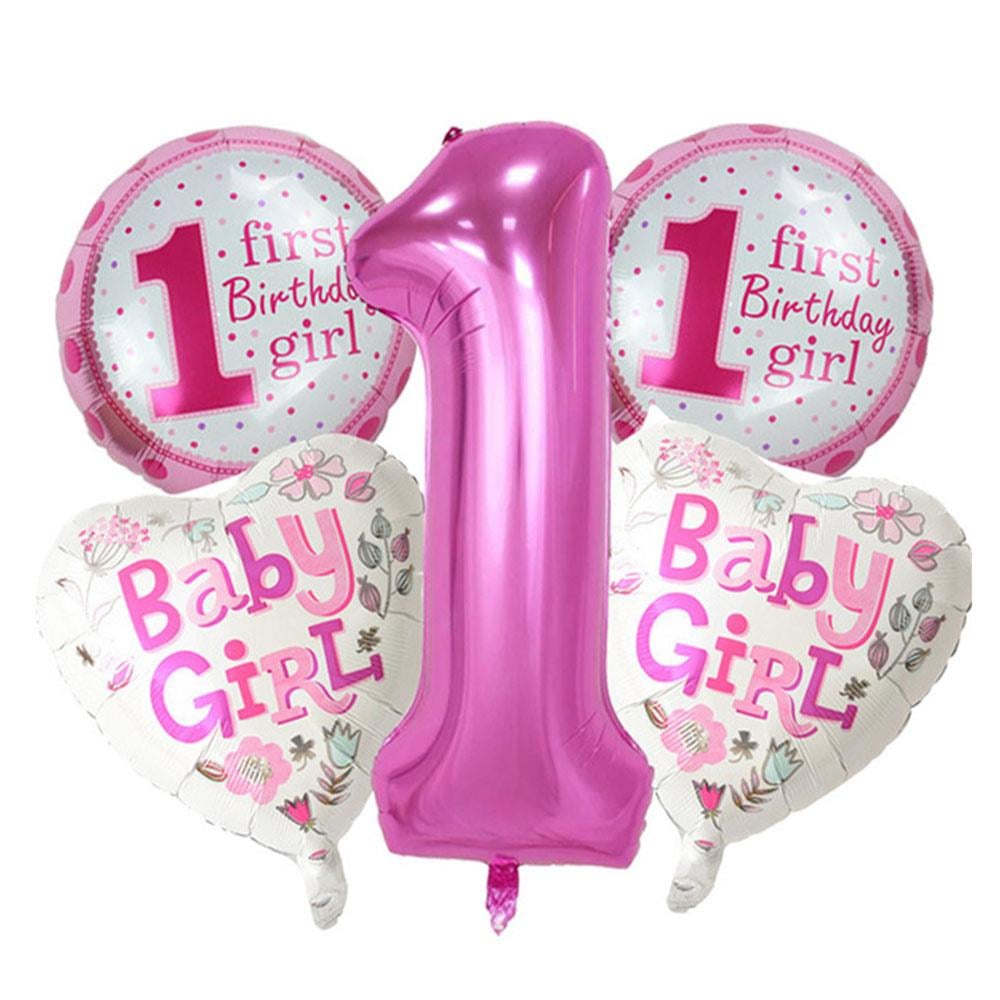 Happy Birthday 1.Yaş Folyo Balon Set Pembe 5'li