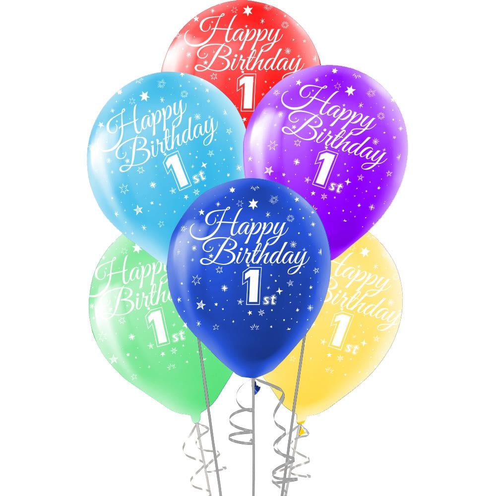 Happy Birthday 1.Yaş Baskılı Rengarenk Lateks Balon 10'lu